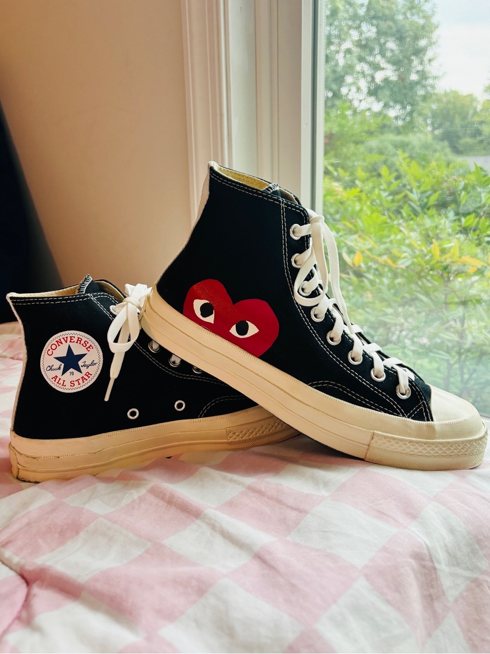 Converse Black High-Top Sneakers with Red Heart Graphic